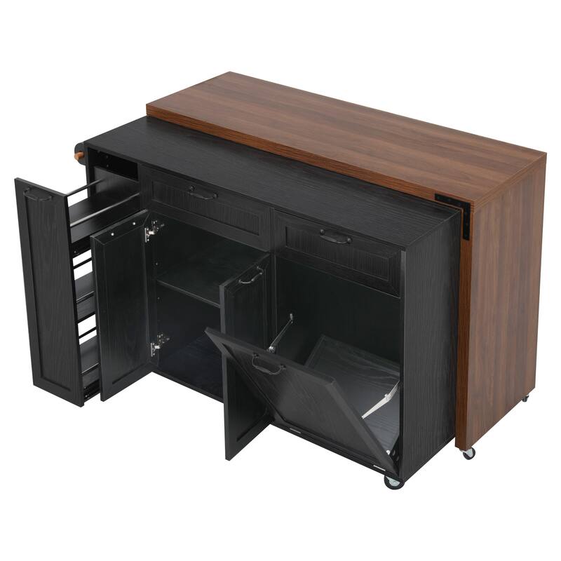 Mobile Kitchen Cart with Pull Out Dining Table Storage Drawers and Spice Rack