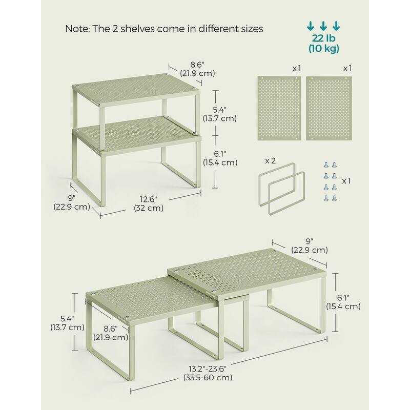 Set of 2 Stackable and Expandable Metal Kitchen Counter Shelves for Small Appliances or Spices