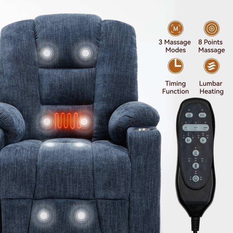 Large Power Lift Recliner with Massage & Heat - Heavy Duty Wide Recliner Chair for Elderly, USB/Type-C Charging, Cup Holders