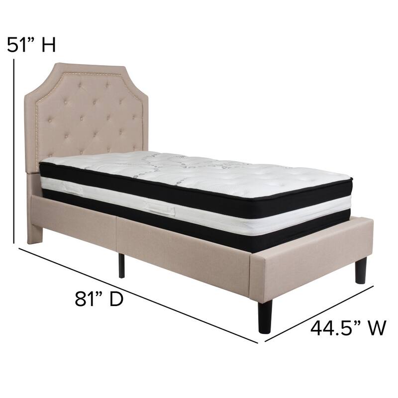 Arched Tufted Upholstered Platform Bed and Pocket Spring Mattress