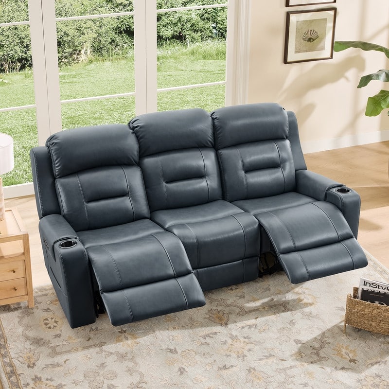Spruce & Spring Genuine Leather Power Reclining Sofa with Wireless Charging