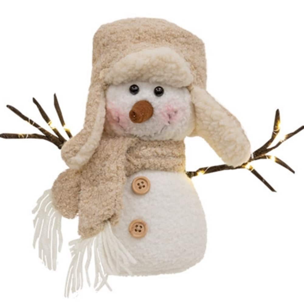Fuzzy Plush Trapper Hat LED Snowman with Arms Christmas Decor - 3.50” x 3.50” x 8”