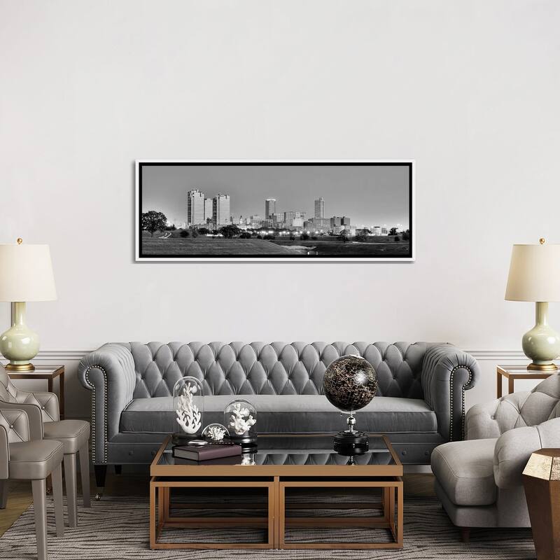 iCanvas "Fort Worth Panoramic Skyline Cityscape (Black & White - Evening)" by Unknown Artist Framed Canvas Print