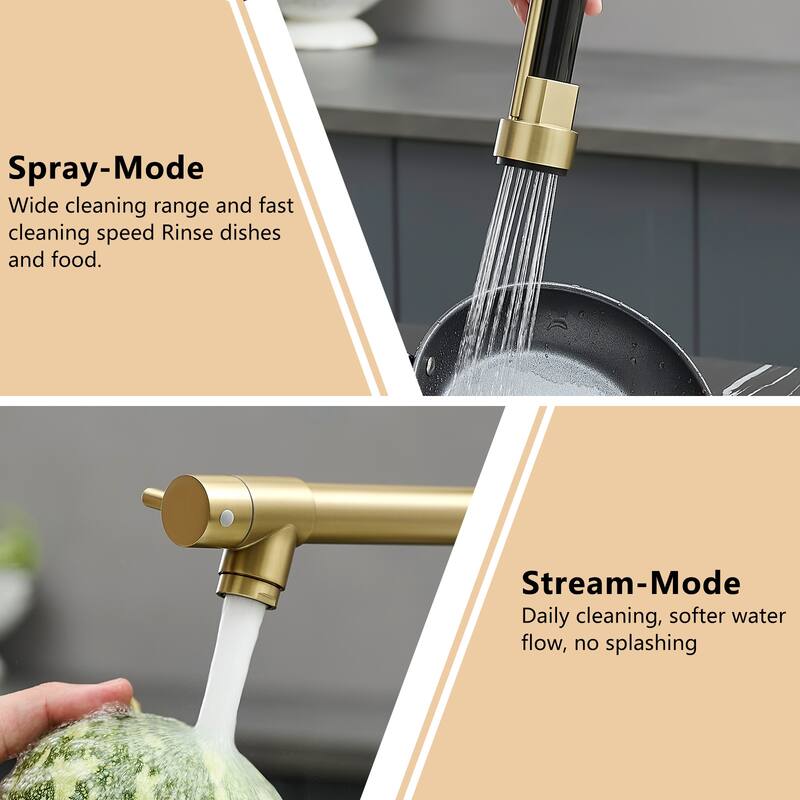 Single-Handle Pull Down Sprayer Kitchen Faucet in Gold