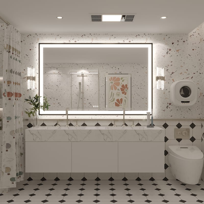 Extra Large Black Frame LED Bathroom Vanity Mirror with 3 Years Warranty and UL Certified