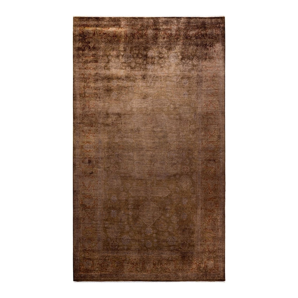 Overton Hand Knotted Wool Vintage Inspired Modern Contemporary Overdyed Brown Area Rug - 6' 1" x 10' 7"