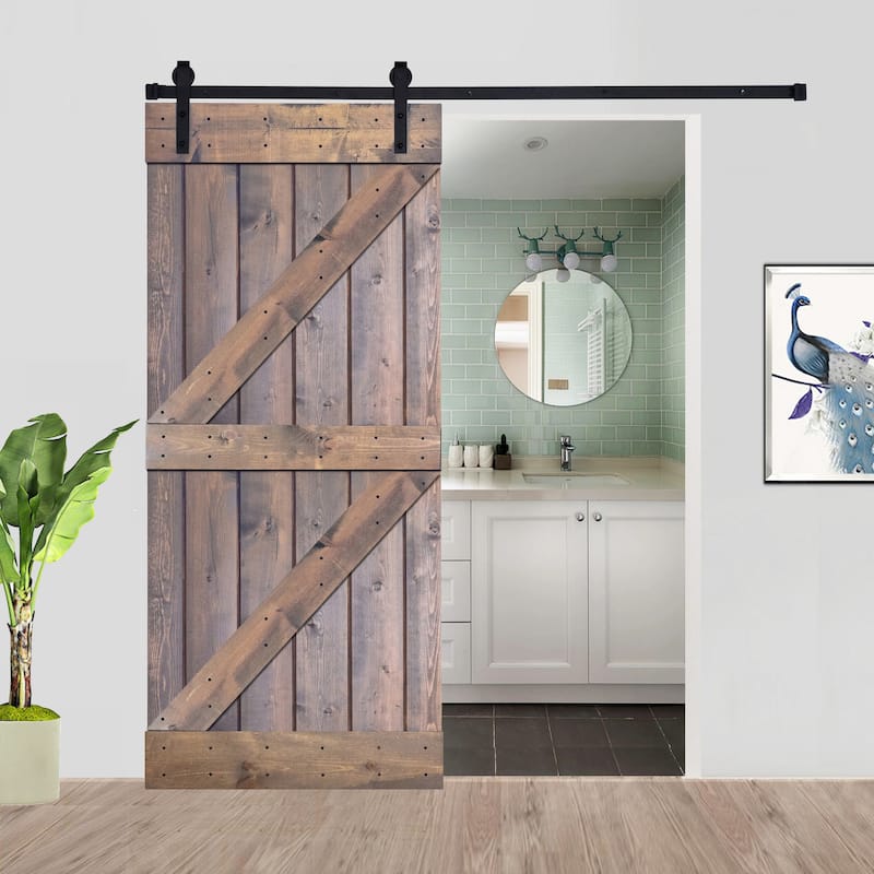 K4 Series Paneled Wood Barn Door with Installation Hardware Kit - 24" - Briar smoke