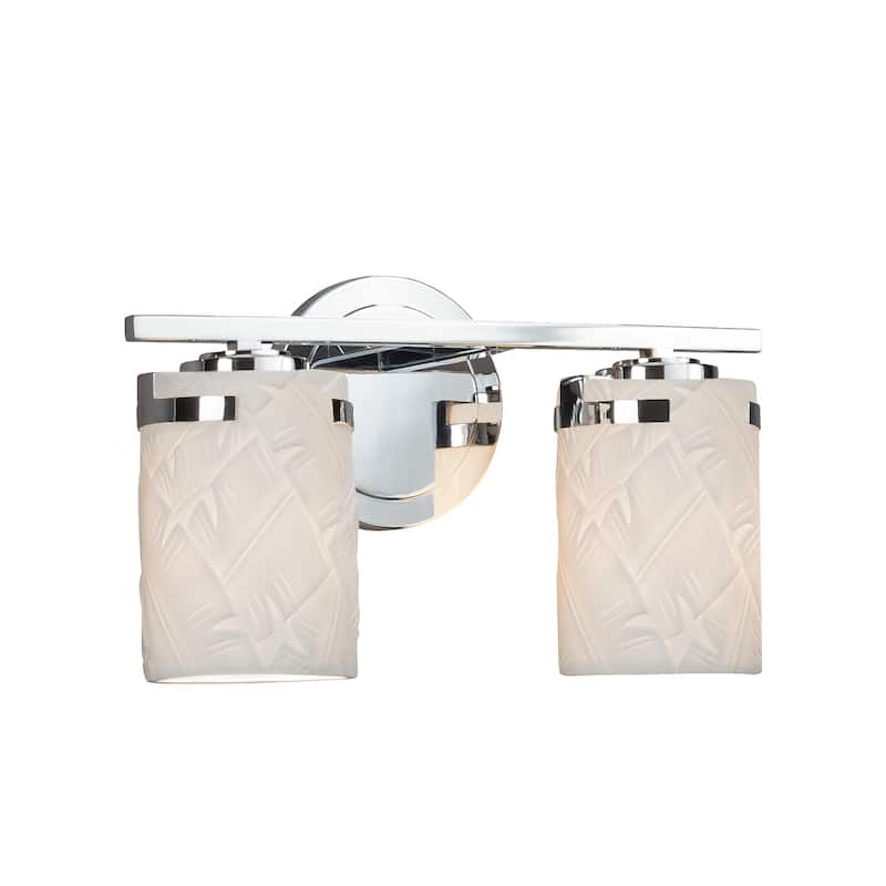 Justice Design Limoges Atlas 2-light Polished Chrome Bath Bar, Banana leaf Cylinder - Flat Rim Shade