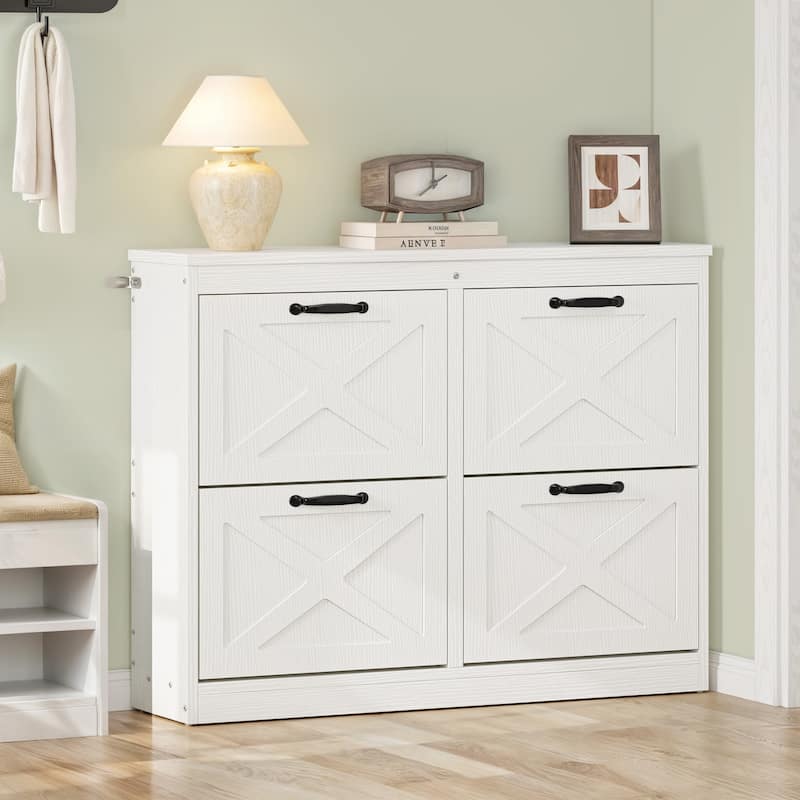 Moasis Shoe Storage Cabinet with 4 Flip Drawers, Narrow Shoes Rack Organizer for Entryway