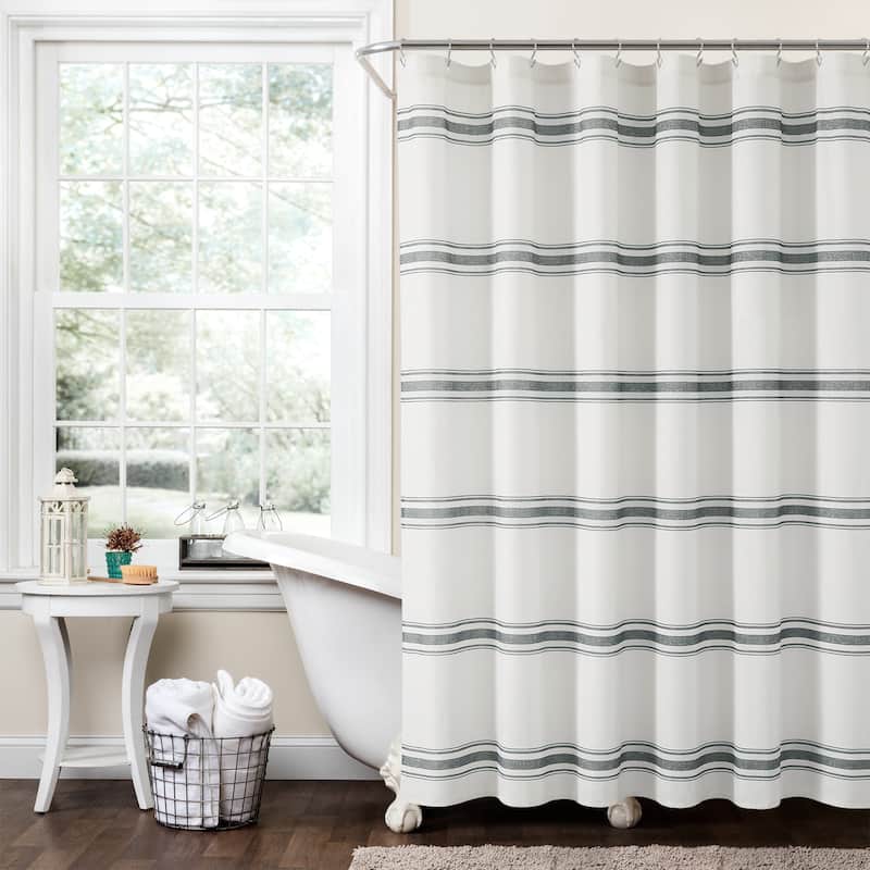 Lush Decor Farmhouse Stripe Shower Curtain - Dark Grey