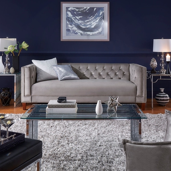 Silver Orchid Bergere Jewel-tuft Grey Velvet Seating with Nailhead