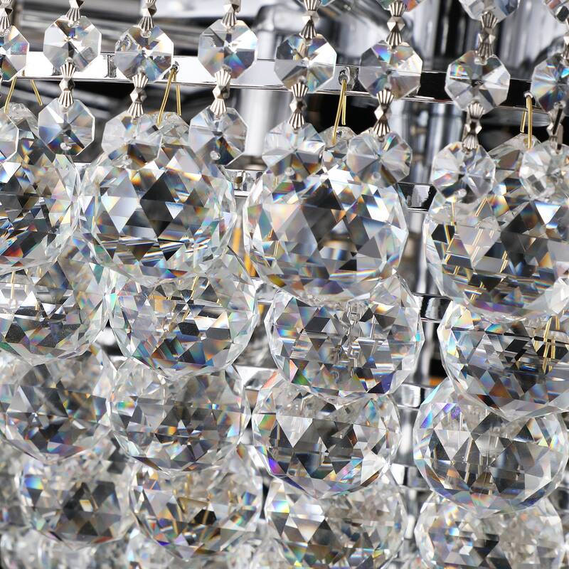28" Chrome Crystal Chandelier, French Empire Style, 15-Light Fixture w/K9 Crystals for Dining Room or Bedroom