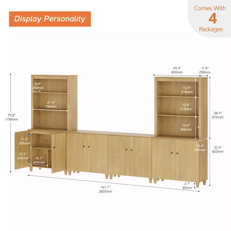 WAMPAT Modern Entertainment Center with Bookshelves for 75" TVs