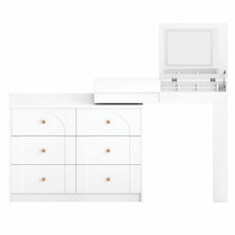 Vanity Desk with Mirror & Lights, Flip-Top Makeup Vanity Table