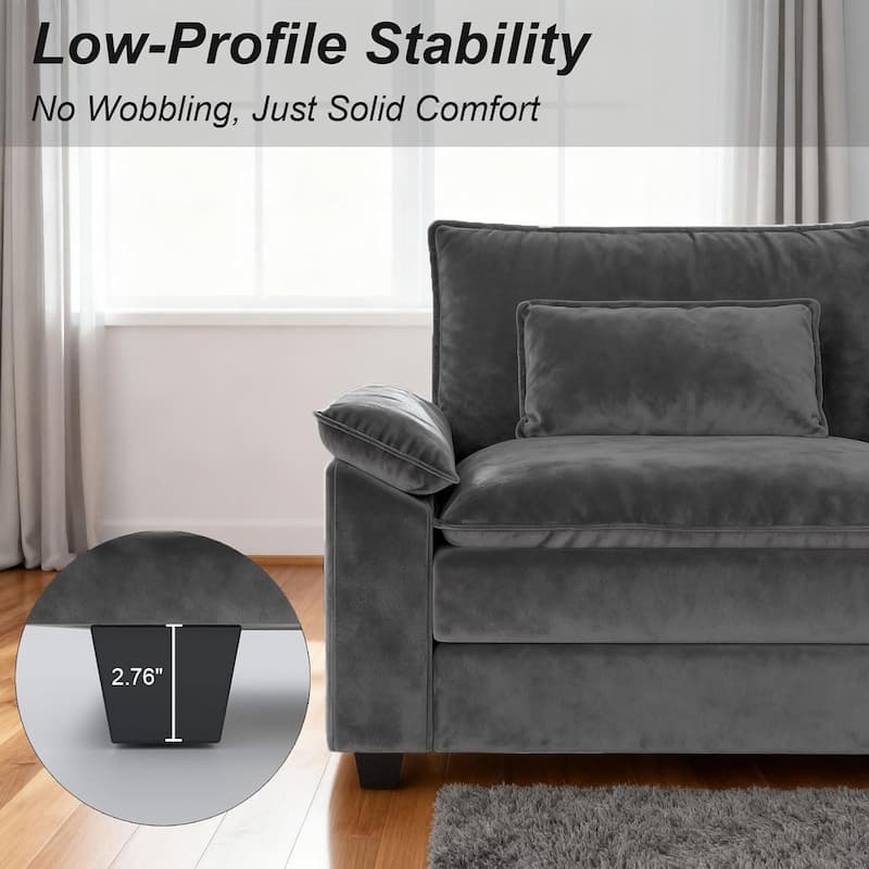 Kullavik Cloud Chenille L-Shaped Sofa, Modular Sectional Sofa with Ottoman, Throw Pillows and Double Layered Cushion