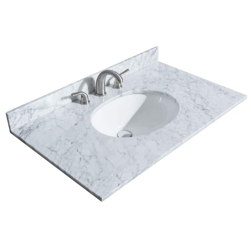 Wyndham Collection 36" Single Vanity Top with Undermount Oval Sink and - White Carrara Marble - Painted