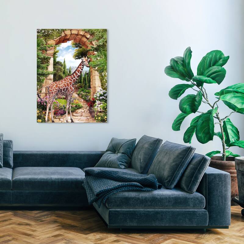 Wynwood Studio Canvas Animals Heavenly Garden Giraffe Brown and Cabin & Lodge Wall Art Canvas Print - 30 x 30