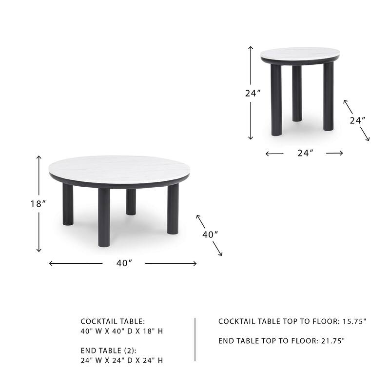 Signature Design by Ashley Xandrum Black/White Table (Set of 3) - 40"W x 40"D x 18"H