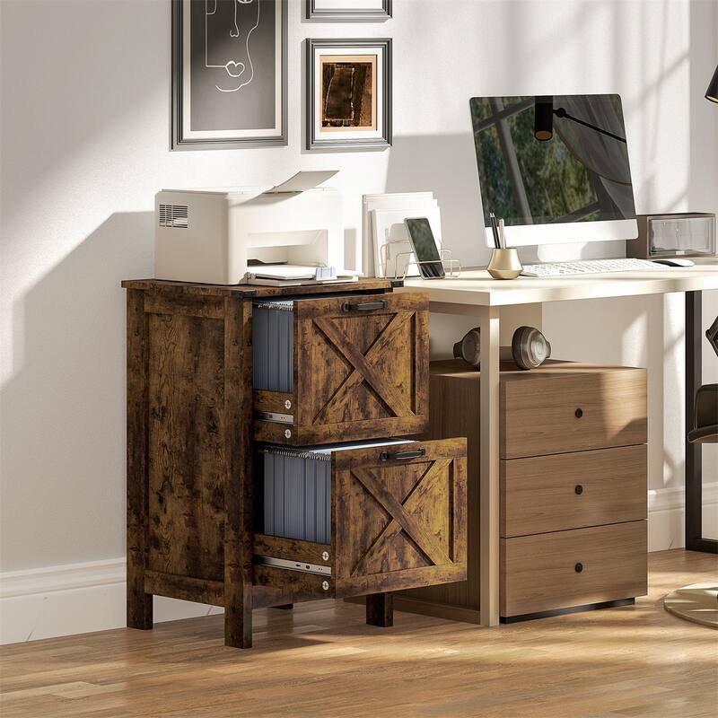 Rustic Brown File Cabinet with 2 Large Drawers and Smooth Slides Stable Design for Home or Office Storage