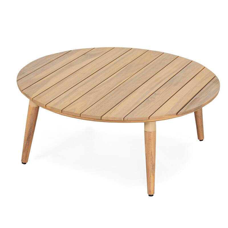 Roomfitters Verona Outdoor Round Acacia Wood Coffee Table with Tapered Legs, Rustic Natural Finish - Beige