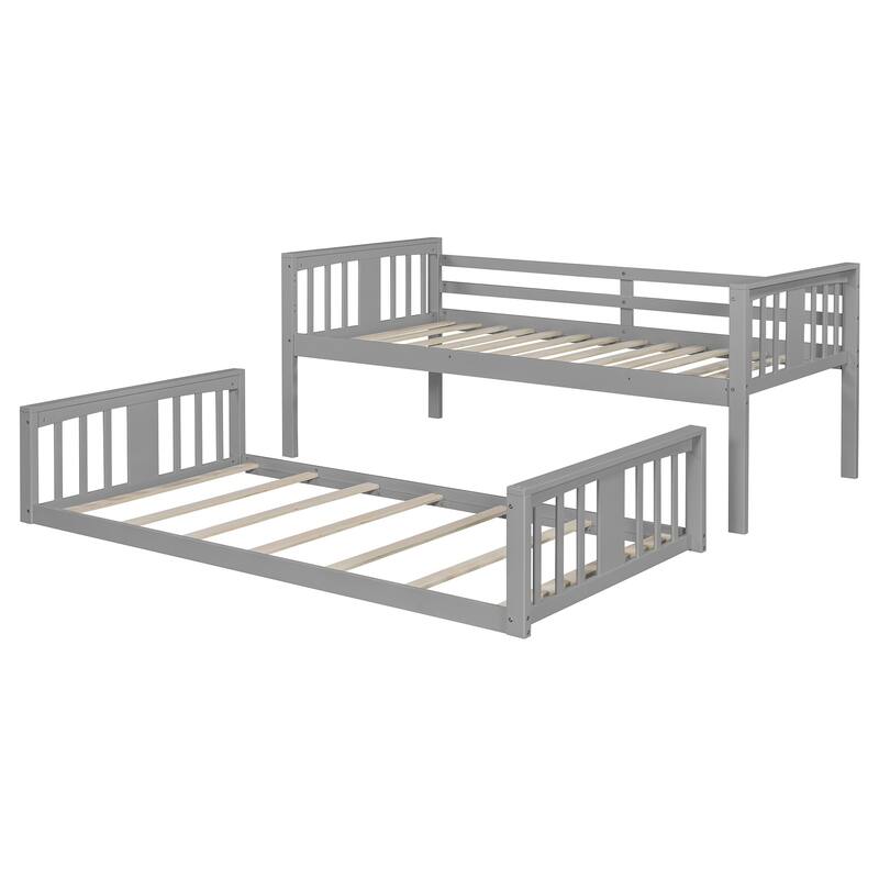 Roomfitters Twin Over Twin Bunk Bed with Ladder, Compact Wood Frame for Guest Room or Shared Space