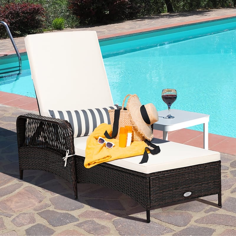 Costway PE Rattan Chaise Lounge Chair Armrest Recliner Adjustable - See Details