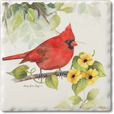 CounterArt Cardinal Absorbent Stone Tumbled Tile Coaster Set of 4 Made in The USA Protective Cork Backing
