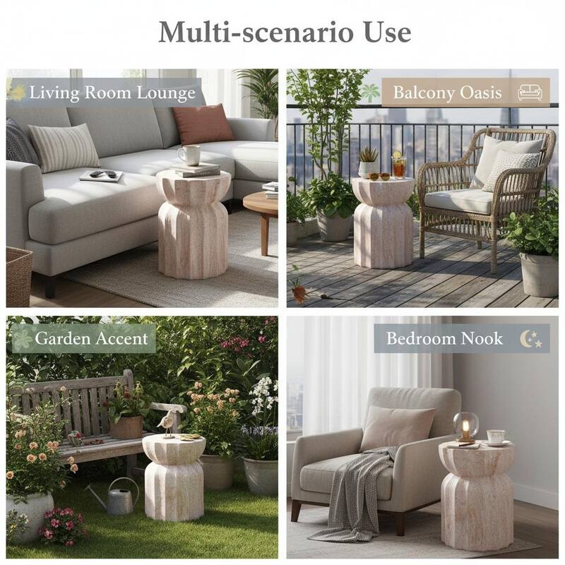 Christopher Knight Home - Modern Outdoor Lightweight Concrete Accent Side Table with Fluted Sculptural Hourglass Design