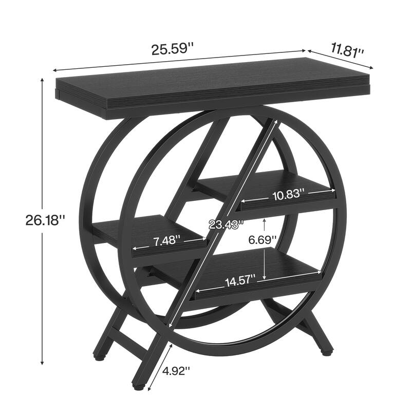 Narrow End Table, Side Table with Storage and Geometric Metal Frame