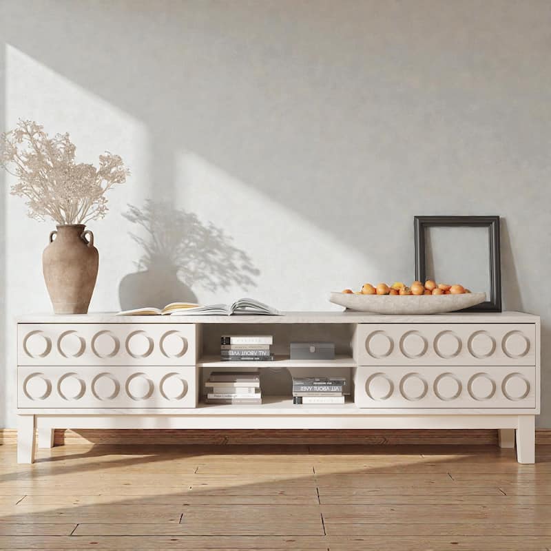 Mid-Century Modern TV Console Table with 4 Drawers for TVs up to 75 Inch, Media Entertainment Center with Storage - White