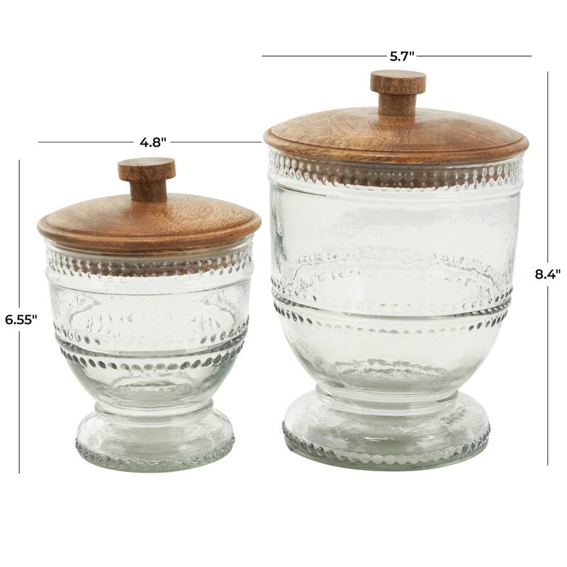 Clear Glass Beaded Living Room Decorative Jars with Wood Lids (Set of 2)