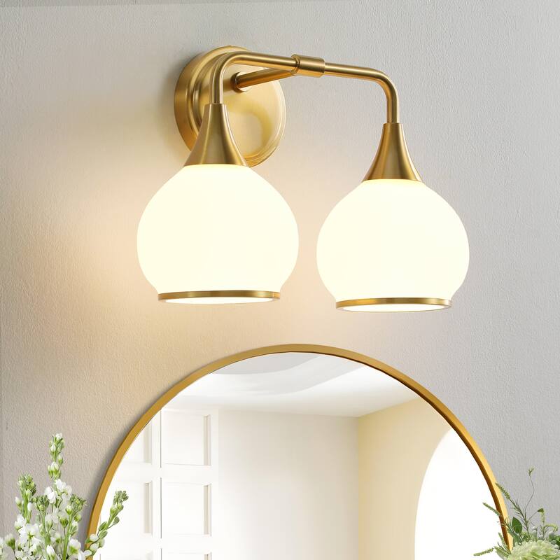Modern Vanity Lights Dimmable Bathroom Light Fixtures with Glass Shade - 2-Light - gold