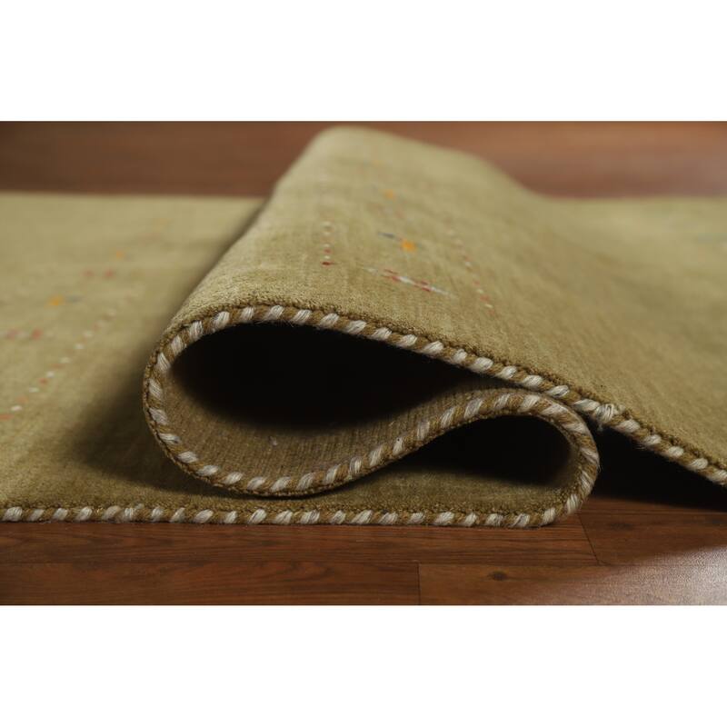 Green Tribal Gabbeh Indian Area Rug Hand-Knotted Oriental Wool Carpet - 5'0" x 7'9"