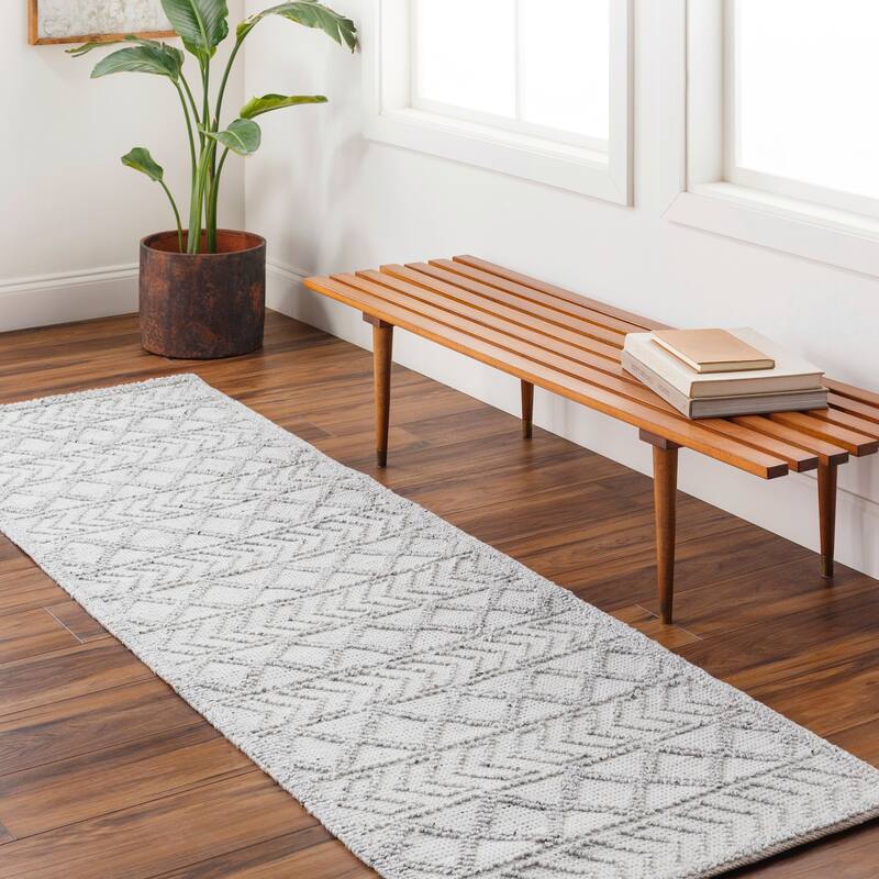 Novenae Handmade Performance Outdoor Safe Area Rug - 2'6" x 8' - Light Grey