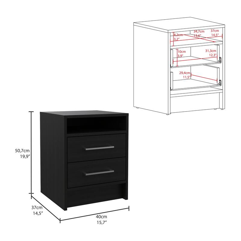 Modern Nightstand with Two Drawers and Top Shelf, Compact and Functional Design for Bedroom or Living Room