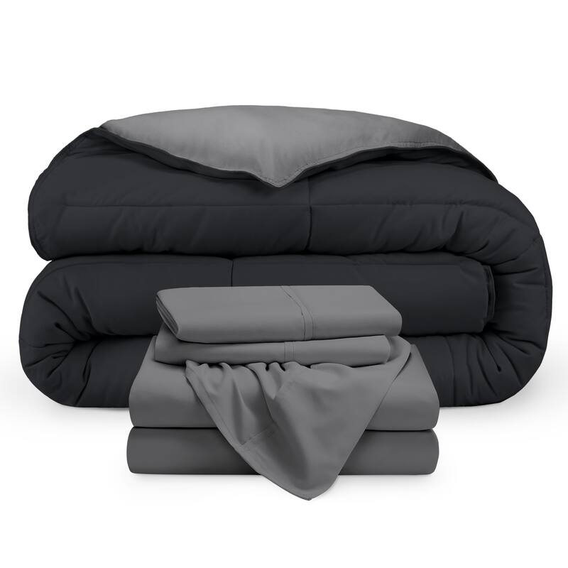 Bare Home Down Alternative Reversible Bed-in-a-Bag - Black/Grey, Sheets: Grey - Full