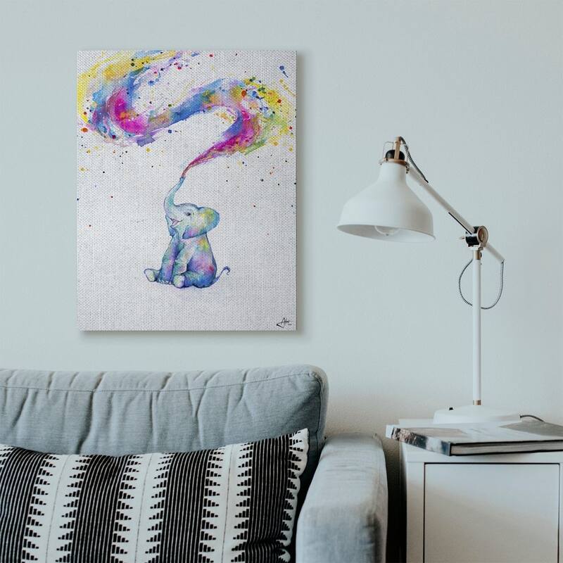 Stupell Colorful Abstract Elephant Animal Watercolor Painting Canvas Wall Art, Proudly Made in USA
