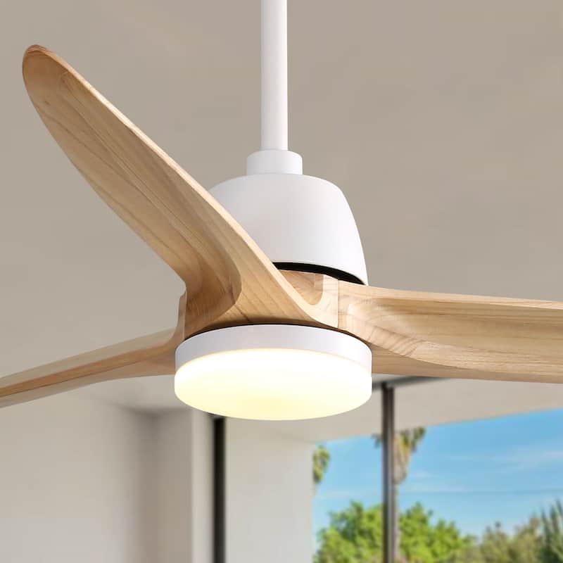 56 Inch Solid Wood White Ceiling Fan with Light and Remote