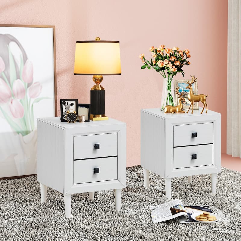 Costway Nightstand End Table Wooden Leg With Storage Drawers White
