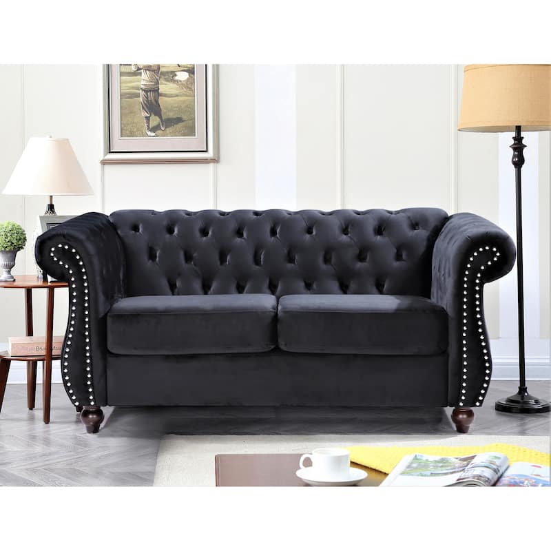 Kemos Velvet Chesterfield 2-Piece Set-Chair and Sofa