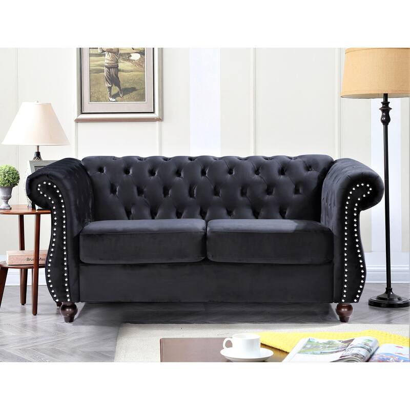 US PRIDE Kemos Velvet Chesterfield Loveseat - Black