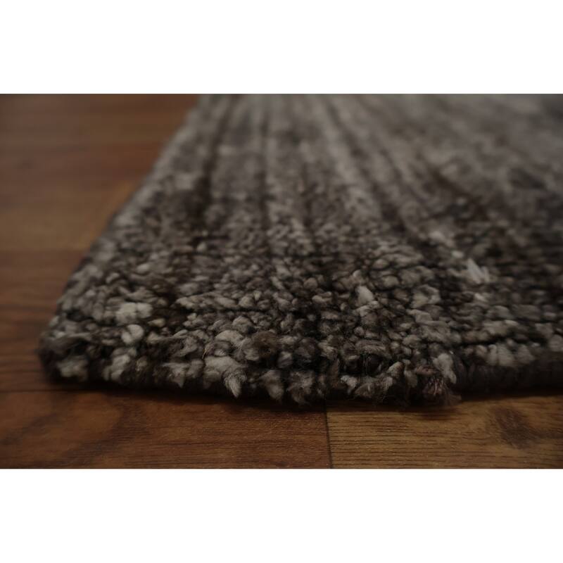 Hand Knotted Oriental Silk Carpet Tribal Contemporary Greys & Charcoal Gabbeh Area Rug - 12' 11'' X 9' 6''