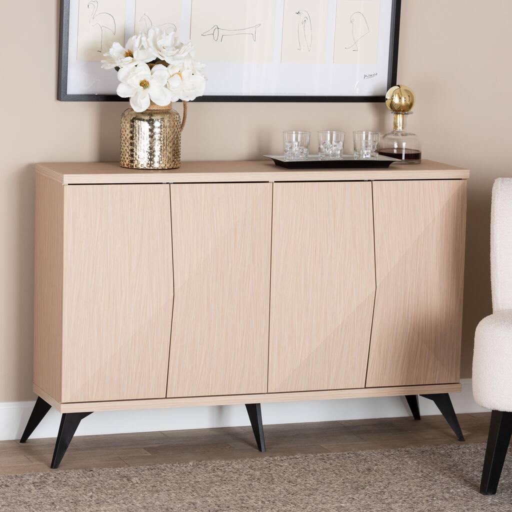Draper Mid-Century Modern Two-Tone Light Brown and Black Wood 4-Door Sideboard Buffet