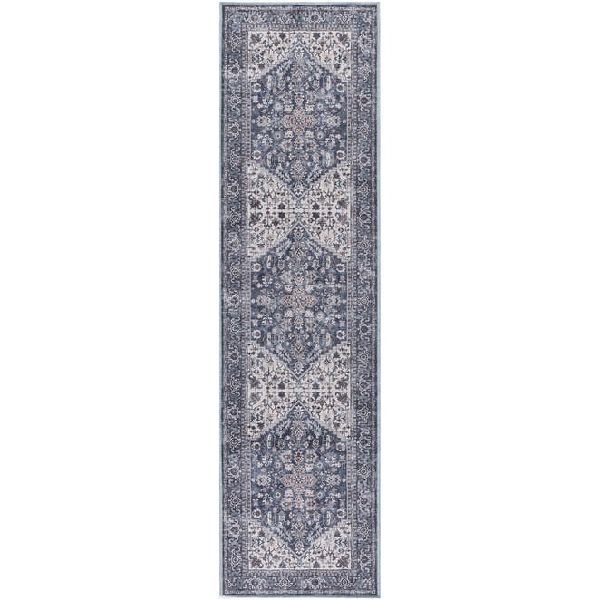 57 Grand by Nicole Curtis Vintage Medallion Machine Washable Area Rug - 2'2" x 8' - Navy/Ivory