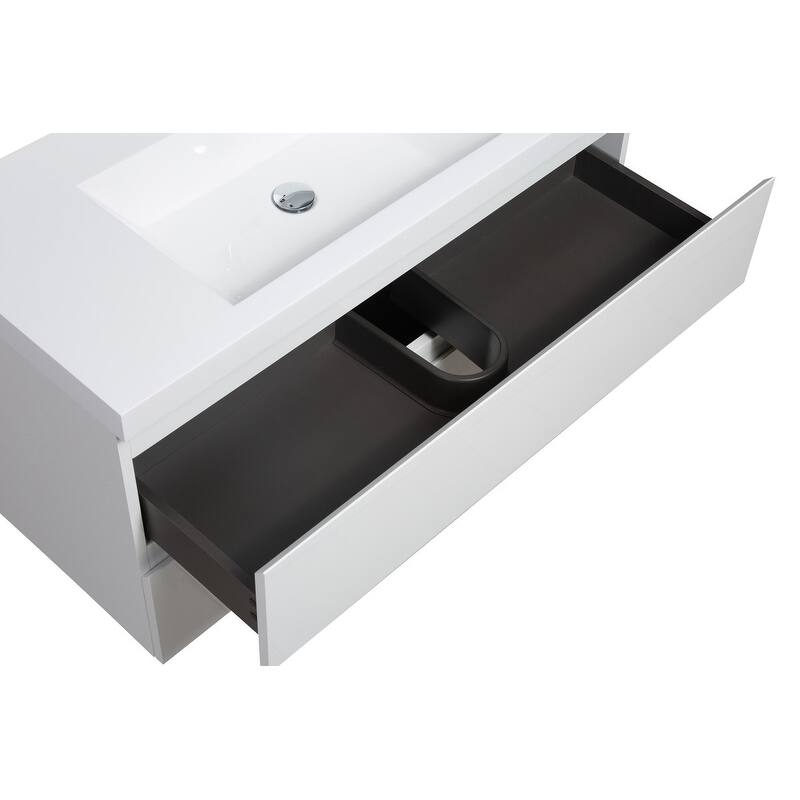 ABRUZZO 36" Floating Single Bathroom Vanity Wall-Mounted with Integrated Resin Top Basin 2 Soft Close Drawers Full Assembly