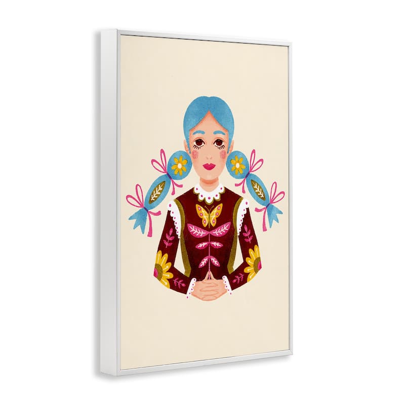 Stupell Blue Haired Girl Portrait Framed Giclee Art Design By Hannah Moren