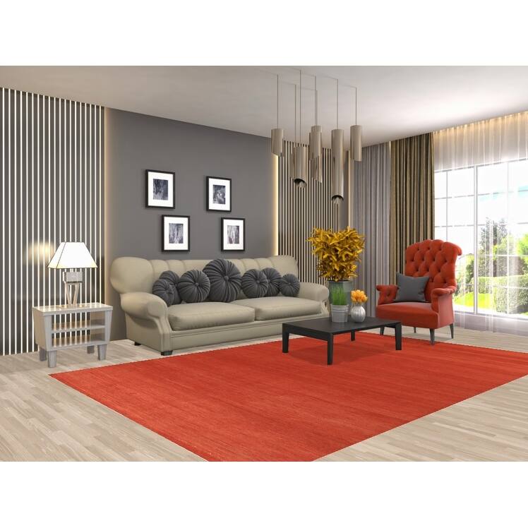 Striped Orange Gabbeh Modern Area Rug Hand-Knotted Wool Carpet - 6'6" x 9'10"