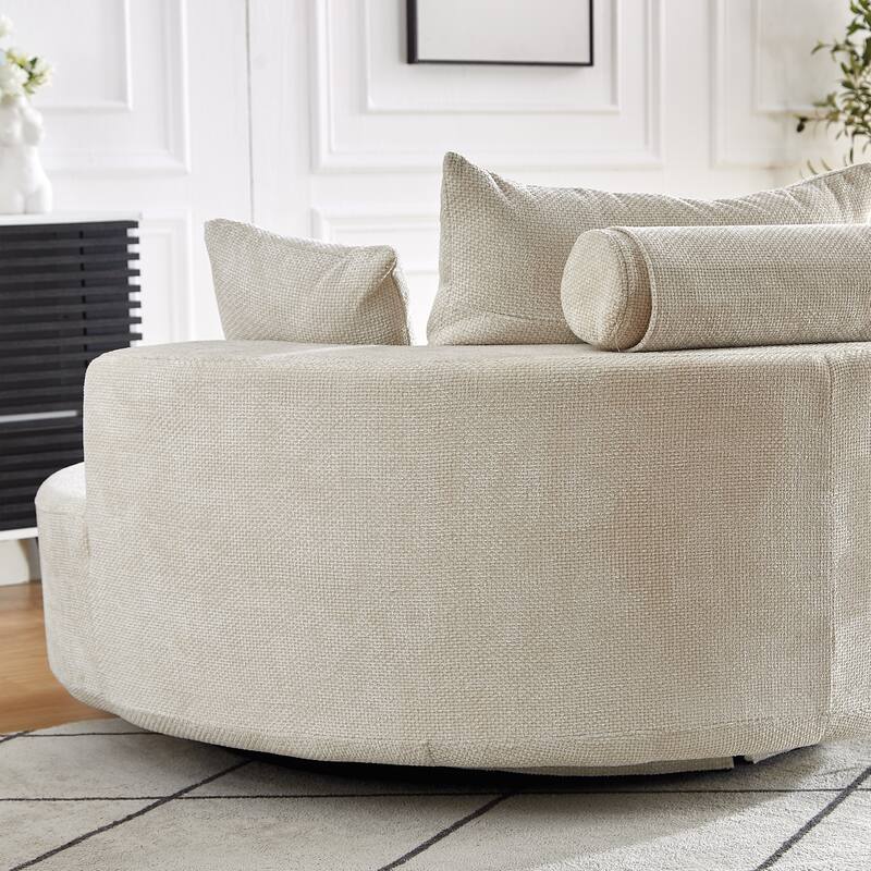 360 Degree Swivel Sofa Chair with Backrest Pillow for Livingroom 55'' Chenille Single Sofa, Round Fluffy Sleeper Sofa