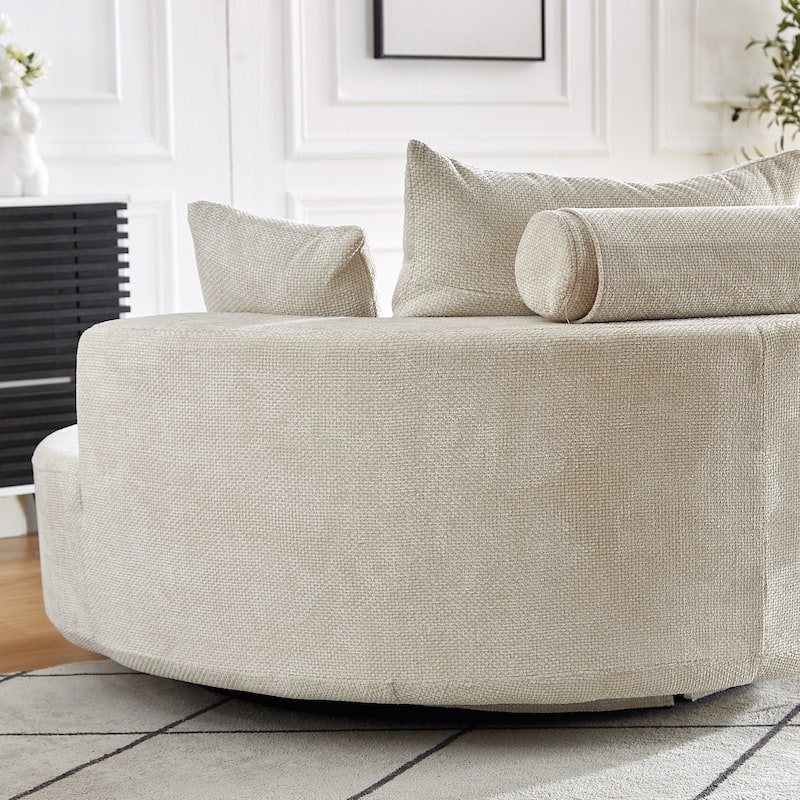 Chenille 360° Swivel Lounge Chairs with Fluffy Foam Cushion and Adjustable Backrest Pillow