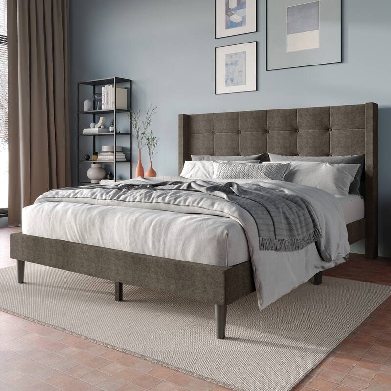 CraftPorch Elegance Wingback Upholstered Linen Bed